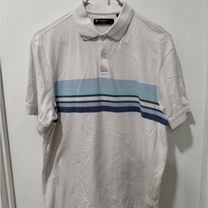 Cremieux Men's White Polo Shirt with Blue Stripes